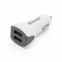 BRobotix Cargador para Auto 963233, 5V, 2x USB 2.0, Gris/Blanco 