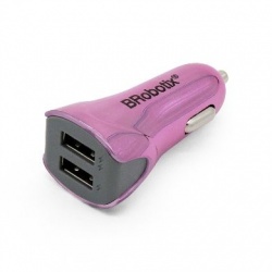 BRobotix Cargador para Auto 963264, 5V, 2x USB 2.0, Negro/Rosa 
