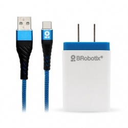 BRobotix Cargador USB 963332, 1x USB 2.0, Azul - Incluye Cable USB de 1 Metro 