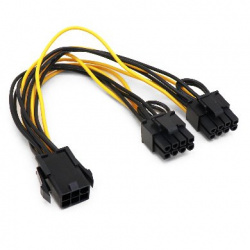 BRobotix Cable de Poder PCI-E (6-pin) Hembra - 2 x PCI-E (8-pin) Macho, 20cm, Negro/Amarillo 