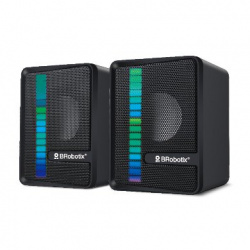 BRobotix Bocinas Multimedia RGB 963920, Alámbrico, 2.0 Canales, USB/3.5mm, Negro 