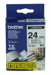 Cinta Brother TZ-251 Negro sobre Blanco, 24mm x 8m 