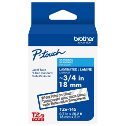 Brother Cinta TZE145G Blanco sobre Transparente, Transferencia Térmica, 18 mm x 8 Metros, 1 Pieza 
