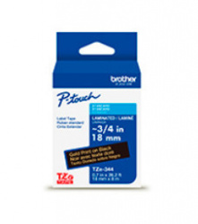 Brother Cinta TZE344G Dorado sobre Negro, Transferencia Térmica, 18 mm x 8 Metros, 1 Pieza 