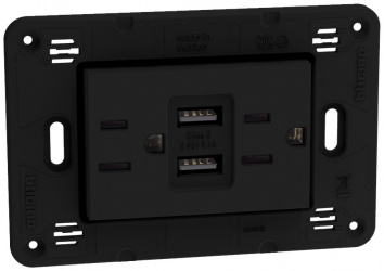 Bticino Tomacorriente con Protección Infantil JB4188AAQ, 2 Enchufes, 2x USB, 125V, 15A, Negro 