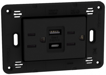 Bticino Tomacorriente JB4188ACQ, 2 Enchufes, 1x USB-A, 1x USB-C, 125V, 15A, Negro 