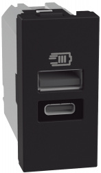 Bticino Tomacorriente JB4191ACQ, 1x USB-A,1x USB-C, 5V, 3A, Negro 
