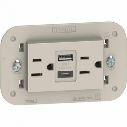 Bticino Tomacorriente KM4188AC, 2 Enchufes, 2x USB, 127V, 15A, Arena 