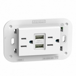 Bticino Tomacorriente KW4188AA, 2 Enchufes + 2 USB-A, 127V, 15A, Blanco 