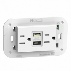 Bticino Tomacorriente KW4188AC, 2 Enchufes, 1x USB-A, 1x USB-C, 127V, 15A, Blanco 