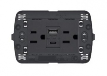 Bticino Tomacorriente L4188AC, 2 Enchufes + 1x USB-A/1x USB-C, 127V, Negro 