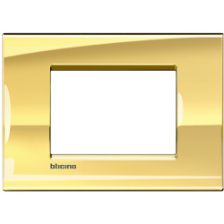 Bticino Placa Rectangular de Pared LNA4803OA, 3 Puertos, Oro Frío 