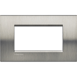 Bticino Placa Rectangular de Pared LNA4804ACS, 4 Puertos, Acero Pulido 