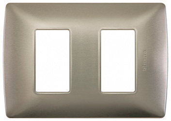 Bticino Placa de Pared con Chasis QZ4803M2ATC, 2 Puertos, Aluminio 