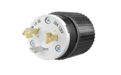 Burndy Clavija Media Vuelta 70530NP, 125V, 30A, NEMA L5-30P, Negro/Blanco 