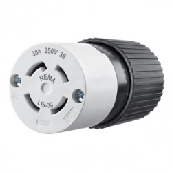 Burndy Conector de Media Vuelta, 30A, 250V, Negro/Blanco 