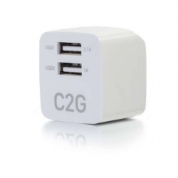 C2G Cargador de Pared 22322, 5V, 2x USB A, Blanco 