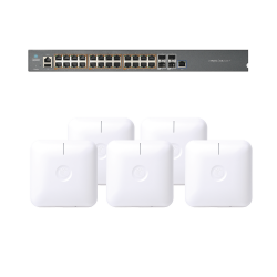 Kit Access Point Cambium Networks de Banda Dual CnPilot e410, 867 Mbit/s, Wi-Fi, 2.4/5GHz, Antena Integrada, con Switch PoE EX2028P - 5 Piezas 