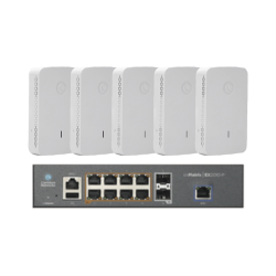 Kit Switch Cambium Networks Gigabit Ethernet MX-EX2010PXA-U, 8 Puertos PoE 10/100/1000Mbps + 2 Puertos SFP, 16.384 Entradas - Administrable ― incluye 5 Access Point PLE425 