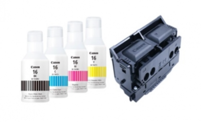 Kit Tanque de Tinta Canon GI-16 Negro/Cian/Magenta/Amarillo, 70ml ― Incluye Cabezal PH-S para Maxify 