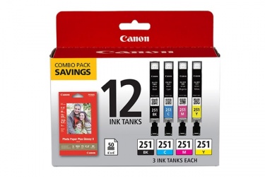 Cartucho Canon CLI-251 Negro/Cian/Magenta/Amarillo, 12 Piezas 