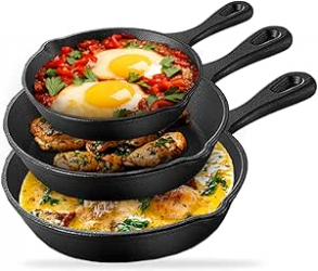 Casa Litus Juego de Sartenes 83160, 3 Piezas, Antiadherente, Hierro Fundido, Negro  