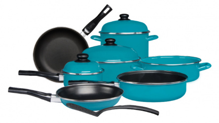 Cinsa Batería de Cocina Europea, Acero Vitrificado, Antiadherente, 11 Piezas, Azul 