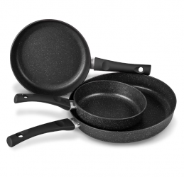 Cinsa Juego de Sartenes Forta Roca, 3 Piezas, Antiadherente, Aluminio, Negro 