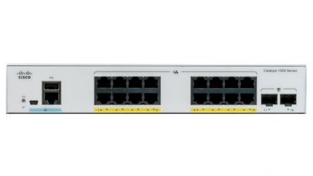 Switch Cisco Gigabit Ethernet Catalyst 1000, 16 Puertos PoE + 2 Puertos SFP, 36 Gbit/s, 120W, 15.360 Entradas - Administrable 
