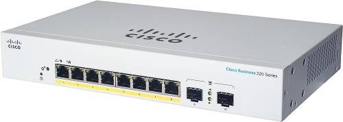 Switch Cisco Gigabit Ethernet Business CBS220, 8 Puertos PoE 10/100/1000 + 2 Puertos SFP, 65W, 20 Gbit/s, 8.192 Entradas - Administrable 
