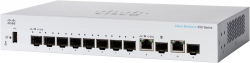 Switch Cisco Gigabit Ethernet Business 350, 8 Puertos SFP PoE 10/100/1000 + 2 Puertos Gigabit Combo RJ45/SFP, 65W, 20 Gbit/s, 16.000 Entradas - Administrable 