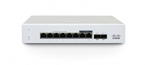 Switch Cisco MS130-8P-HW, 8 Puertos Gigabit Ethernet 10/100/1000, 2 Puertos SFP, 20 Gbit/s, Administrado  