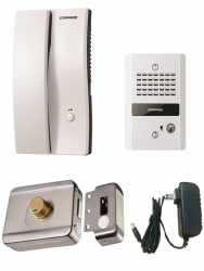 Commax Kit Audioportero Interfon, Alámbrico, Blanco/Acero Inoxidable, incluye Frente de Calle/Fuente 12 VDC/Contra Chapa Inteligente 