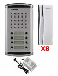 Commax Kit Frente de Calle DR-8AM, Alámbrico, Plata ― Incluye 8 Auriculares DP-SS, 1 Fuente de Poder RF1A 