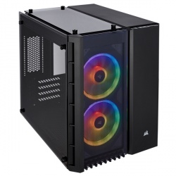 Gabinete Corsair Crystal 280X con Ventana RGB, Micro-Tower, Micro-ATX, USB 3.0, sin Fuente, 2 Ventiladores RGB Instalados, Negro 