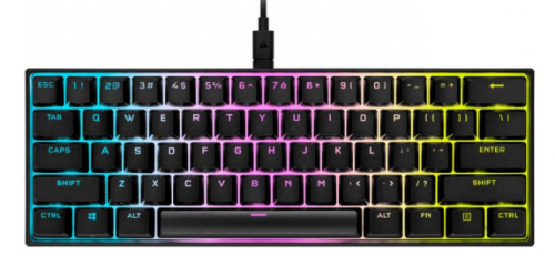 Teclado Gamer Corsair K65 Mini LED RGB 60%, Teclado Mecánico, Cherry MX Silver, Alámbrico, USB, Negro, Español 
