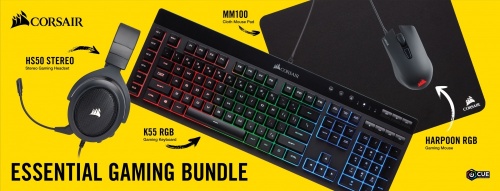 Kit Gamer 4 en 1 Corsair Essential Gaming Bundle Teclado + Mouse + Audífonos + Mousepad, Alámbrico, USB, Negro (Inglés) 