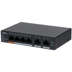 Switch Dahua Gigabit Ethernet CS4006-4GT-60 4 Puertos PoE 10/100/1000 + 2 Puertos Uplink, 60W, 12 Gbit/s, 8000 Entradas - Administrable 