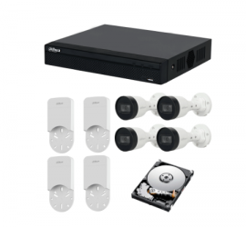 Dahua Kit de Vigilancia DH-KIT/NVR1104HS-P-S3/H-1T/4-H + DH-PFA12A de 4 Cámaras IP Bullet con Grabadora de 4 Canales 