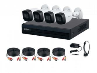 Dahua Kit de Vigilancia XVR1B04-I-KIT de 4 Cámaras CCTV Bullet y  4 Canales, 4 Rollos de Cable,1 Fuente de Poder, 1 Pulpo 