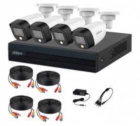Dahua Kit de Vigilancia XVR1B04-I/4-HFW1209CN-LED de 4 Cámaras CCTV Bullet y 4 Canales + 1 Canal IP, con Grabadora, Cables Siamés, Pulpo y Fuente de Poder 