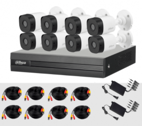 Dahua Kit de Vigilancia KITXVR1B08 Wiz Sense de 8 Cámaras CCTV Bullet y 8 Canales, con Grabadora y Accesorios 