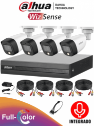 Dahua Kit de Vigilancia FULLCOLORKIT-A de 4 Cámaras CCTV Bullet y 4 Canales, con Grabadora, Cables y Fuente de Poder 