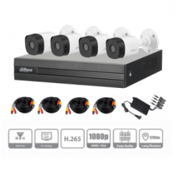 Dahua Kit de Vigilancia KITXVR1B04 de 4 Cámaras Bullet, 4 Canales, con Grabadora, Cables y Fuente de Poder  - no incluye Disco Duro 