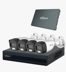 Dahua Kit de Vigilancia PAQ-DH-XVR1B04-I/DH-HAC-HFW1200CLN-DHI-HY-SA13A de 4 Cámaras CCTV Bullet con Grabadora de 4 Canales 