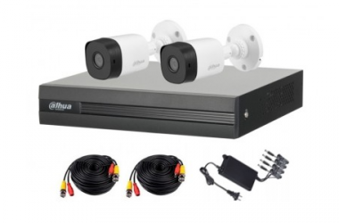 Dahua Kit de Vigilancia XVR1B04KIT/2-B1A21 de 2 Cámaras CCTV Bullet y 4 Canales, con Grabadora, 2 Cables, Fuente de Poder 