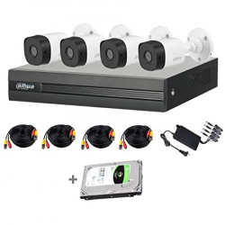 Dahua Kit de Vigilancia XVR1B04KITHDD de 4 Cámaras CCTV Bullet y 4 Canales, con Grabadora y Disco Duro 1TB 