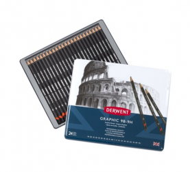 Derwent Lápiz de Grafito, Caja Metálica con 24 Piezas 