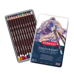 Derwent Colores de Madera Coloursoft, Caja Metálica, 12 Lápices 
