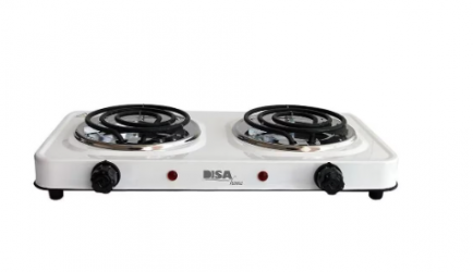 Disa Parrilla Eléctrica PARREL-2TB, 2 Quemadores, Antiadherente, 2000W, Blanco 